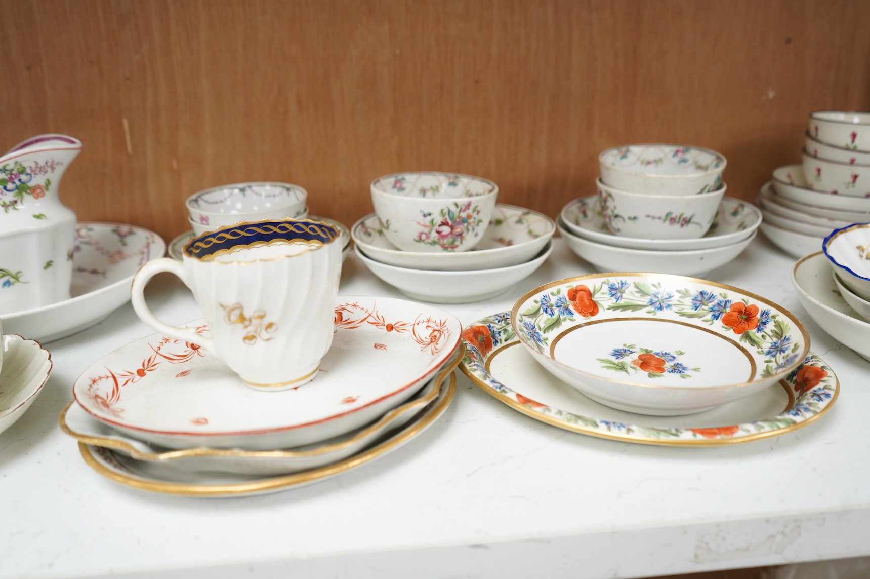 A collection of late 18th/early 19th century and later teawares to include Derby and Worcester with Flight mark